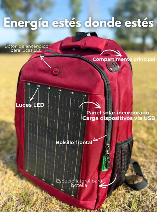Mizar Helios - Mochila Solar con Panel USB y Luces LED