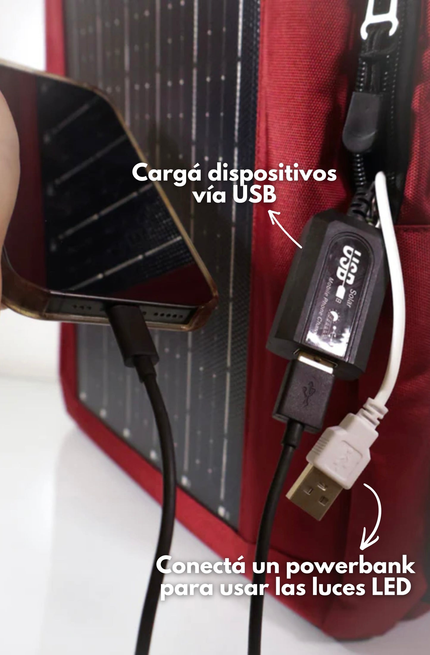 Mizar Helios - Mochila Solar con Panel USB y Luces LED